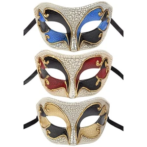 Retro Men's Venetian Half-Face Crackled Flat Mask Costume Masquerade Party Mask - Picture 1 of 22