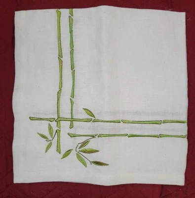 Kim Seybert Servilleta/Mantel individual de lino tela blanca de bambú con verde nuevo con etiquetas Foto 1 de 4