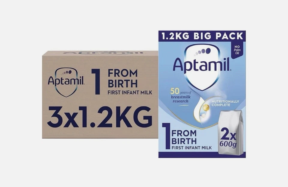 Aptamil 1 First Baby Milk Powder, From Birth, 1.2K (Pack of 3) Total 3.6kg 11/26 - Image 1 of 1
