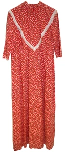 F3 - Vintage 70s Penneys Hawaii Long Maxi Dress 14 Orange Tiny Floral Lace Trim - Picture 1 of 6