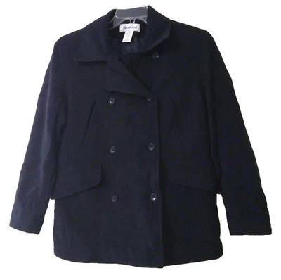 North Crest 女式 S 码小号 (6-8) 纯黑色大衣双排扣羊毛豌豆 — 第 1/4 张图片