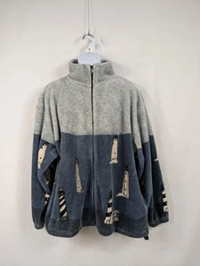 Vtg 90s Fleece Jacket Lighthouse Beach Ocean Outdoors Size XL USA Made AOP A079 - Picture 1 of 10