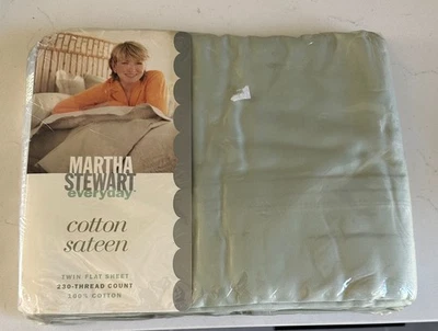 Sábana plana doble de satén de algodón Martha Stewart Everyday de colección en clavo 1999 NUEVA Foto 1 de 2