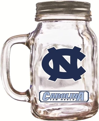 North Carolina Tar Heels NCAA 16oz Glass Mason Jar with Lid Cover