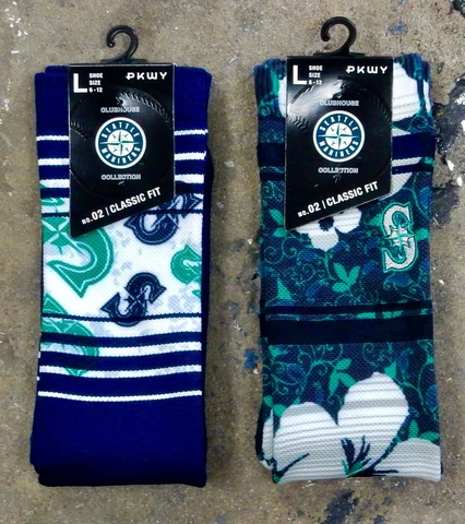 Seattle Mariners 2 Pack MLB Crew Socks Large Men Tiled Logo Blue Luau Hawaii Cover