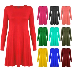 Mujeres Damas Mangas Largas Swing Vestido Acampanado A Line Patinador Vestido Prenda para el torso Reino Unido Talla 8-26 - Imagen 1 de 31