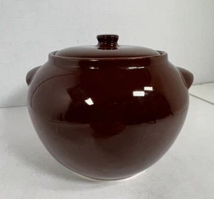 Vintage Steingut Bohnentopf USA Keramik braune Glasur #502 komplett mit Deckel. - Bild 1 von 8