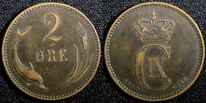 Denmark Christian IX Bronze 1897 VBP 2 Ore  KM# 793.2 (23 776) - Picture 1 of 3