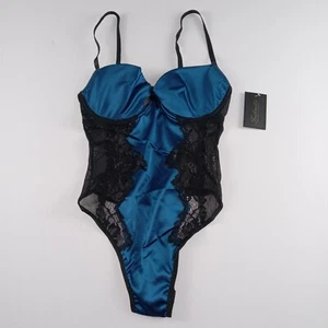 Frederick's Of Hollywood Women's Beatrice Satin Lace Teddy Size Small Blue Black - Picture 1 of 7