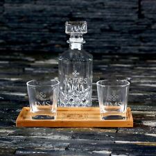 Personalised Whisky Decanter, 2 Whisky Glasses, Etched Bamboo Tray Set for Men