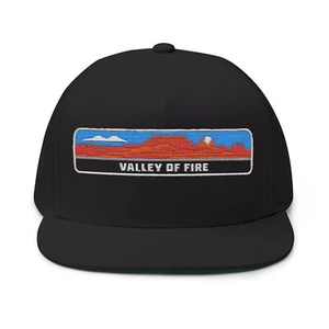 Valley of Fire Embroidered Flat Bill Cap Outdoor Adventure Hat - Picture 1 of 5