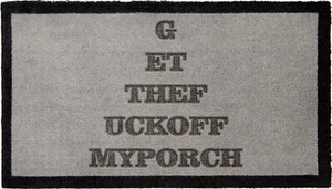 Tapete lavable Badass Get the fu*k off my porch de nailon gris claro - Imagen 1 de 10