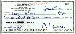 Phil Silvers handsignierter Bankscheck Schauspieler "Sergeant Bilko" JSA - Bild 1 von 3