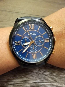 Fossil Flynn BQ2000 Black Leather Band & Dial, Rose Gold Accents - Picture 1 of 5