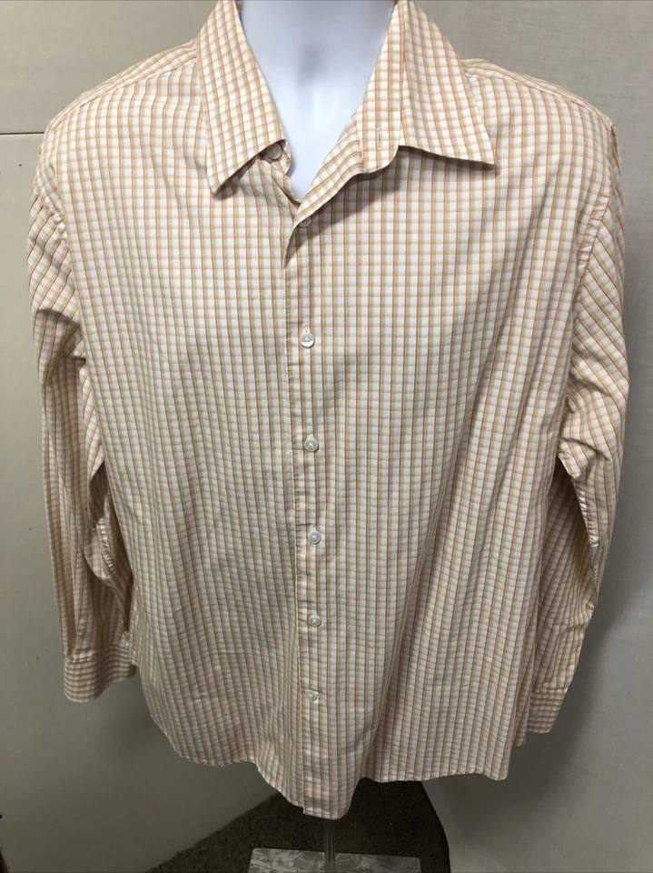 CAMISA INFORMAL HOMBRE AXIST NARANJA/GRIS A CUADROS MANGA LARGA TALLA XL-EUC Foto 1 de 4