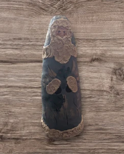 Vintage Cloth Hand Painted 12" Standing Santa Decor w/Wooden Base Signed - Picture 1 of 6