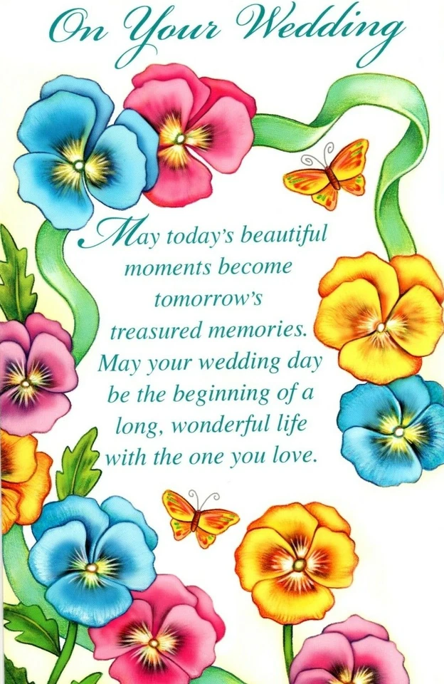 Congratulations Wedding Colorful Pansy Pansies & Butterfly Theme Card - Image 1 of 3