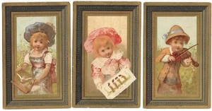 Set mit 3 Chromos Kinder Mädchen Musiker Geige Vogel - Chromo - Trade card - Bild 1 von 2