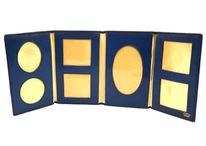 GUCCI Vintage Cobalt Blue Leather Travel Photo Frame Folding Picture Display - Picture 1 of 6