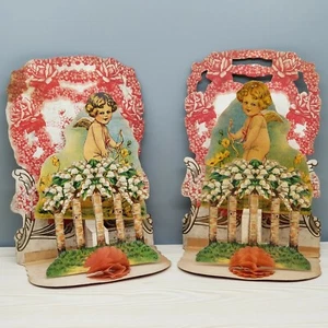 VICTORIAN XL STAND-UP 3D Valentines Day DIECUT Cards CHERUBS LILY OF THE VALLEY - Picture 1 of 12