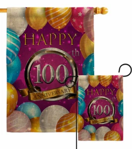 Bandiera da giardino Happy 100th Anniversary Burlap regalo festa cortile casa striscione - Foto 1 di 19
