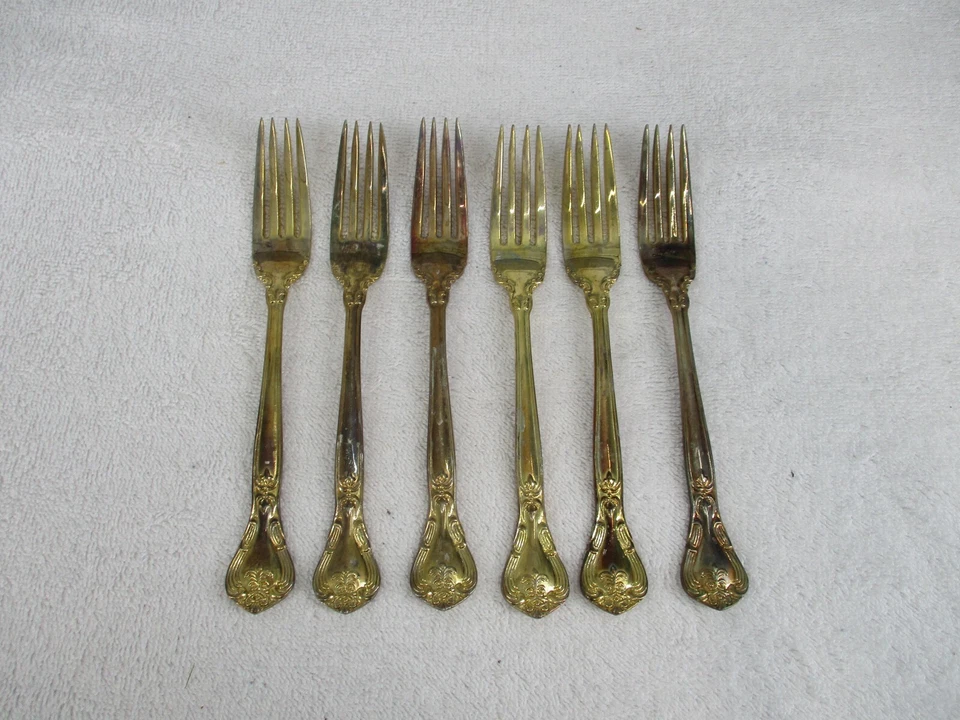 Cubiertos barrocos dorados Godinger cubiertos clásicos galvanoplastia dorada horquilla de 6 piezas Foto 1 de 4