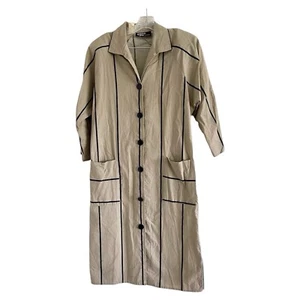 DAWN JOY FASHIONS 80’s Women’s Tan & Black Button Pockets Coat Dress Shirt-SMALL - Bild 1 von 10
