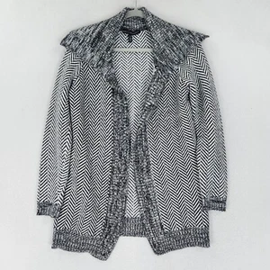 WHBM Sweater Womens Medium Black Silver Chevron Open Front  Knit Cardigan Casual - Picture 1 of 10