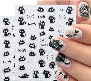 Pegatinas para arte en uñas HERMOSAS GATOS NEGROS EN RELIEVE 5D MO-430 - Imagen 1 de 1