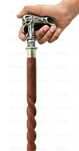 Antique Aluminum Design Head Handle Wooden Walking Stick Cane Style - Picture 1 of 4