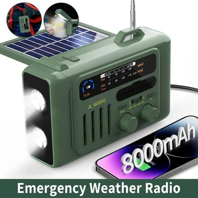 Kurbelradio Wetterradio Solar- & Dynamo-Koffer-Radio mit LED-Lampe Notfall Grün - Bild 1 von 4
