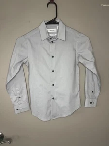 Calvin Klein - Boys' Long Sleeve Dress Shirt Button Up, Light Grey- Size 8 - Picture 1 of 5