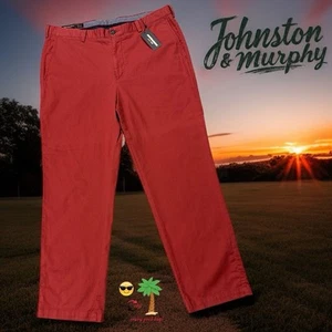 NWT"s Johnston & Murphy Chino Pants Men's 38x30 Red Regular Fit Pima Cotton - Picture 1 of 6