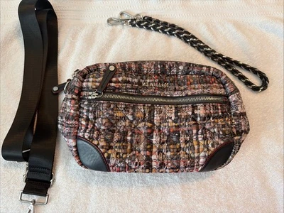 MZ Wallace Shoulder Bag Tweed Pattern Nylon Bag Chain Link Leather - Image 1 of 4