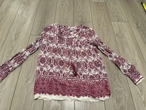 Max Studio Top Damen S rot weiß Boho Style Tunika Paisley Print Bindeausschnitt - Bild 1 von 6