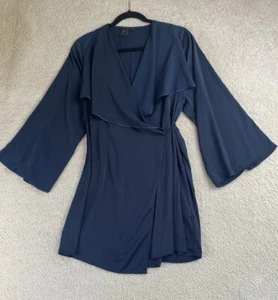 Uniqlo HANA TAJIMA Wrap Dress Women's Med Blue Satin Tie Waist Waterfall - Picture 1 of 7