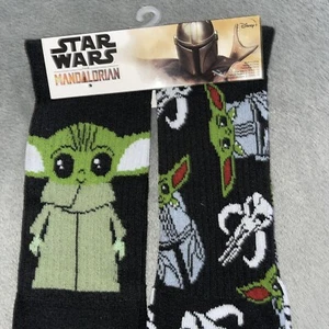 2 pares de calcetines tubo Star Wars The Mandalorian Baby Yoda Grogu Mando Crew 6-12 - Imagen 1 de 4