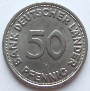 Münze 50 Pfennig 1950 G Bank Deutscher Länder in fast Stempelglanz - Bild 1 von 2