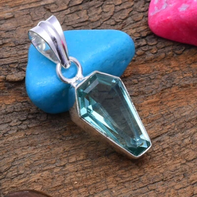 Impresionante colgante hecho a mano de plata de ley 925 con piedras preciosas de aguamarina BF-5 Foto 1 de 4