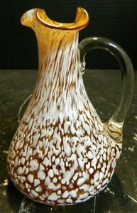 Pilgrim Hand Blown Spatter Amber Glass Miniature Pitcher Applied Clear Handle Ex - Picture 1 of 7