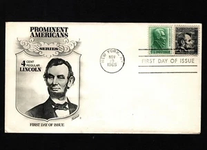 OPC 1965 US 4c Lincoln FDC Sc#1282 Prominent Americans Art craft Cachet 43735 - Picture 1 of 1