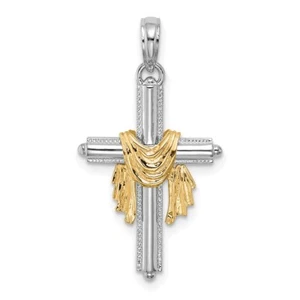 Collar de pulsera con dije cruz de dos tonos de 14 K con cortina - Imagen 1 de 3
