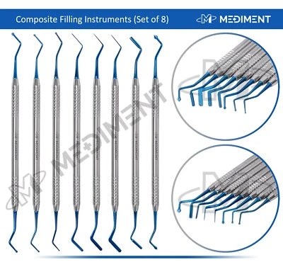 MEDIMENT 8 Pcs Dental Composite Filling Instrument Blue Titanium Coated Restorative Kit