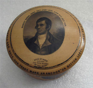 1850'S VICTORIAN ADVERTISING ROBERT BURNS THREAD BOX TUNBRIDGE WARE