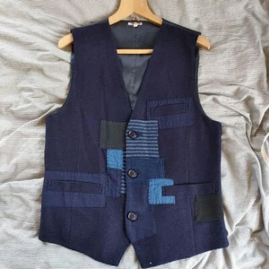 Blue Blue Japan Sashiko Vest Patchwork Indigo Blue Dye Size 3 Made in Japan - Picture 1 of 4