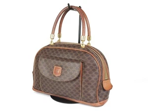 CELINE Paris Macadam Pattern Leather Brown Hand Bag Purse Good Italy MC97/2 - Picture 1 of 20