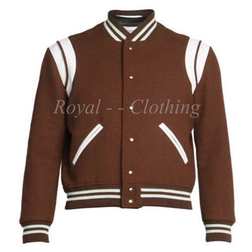 Giacca da baseball marrone Supreme Quality Varsity in pelle a righe Letterman lana