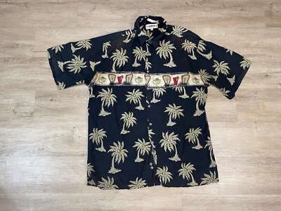 Men’s Campa Moda Rayon Black Sz L Floral Hawaiian Aloha Island Button Shirt - Image 1 of 4
