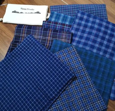 Assorted Hand Woven Vintage Fabric Bundle plaid Fabric 5Thick Cotton Fabric VTG - Image 1 of 4