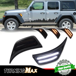 LED Fender Side Marker Lights DRL Dynamic Turn Signal For 18-24 Jeep Wrangler JL - Picture 1 of 12